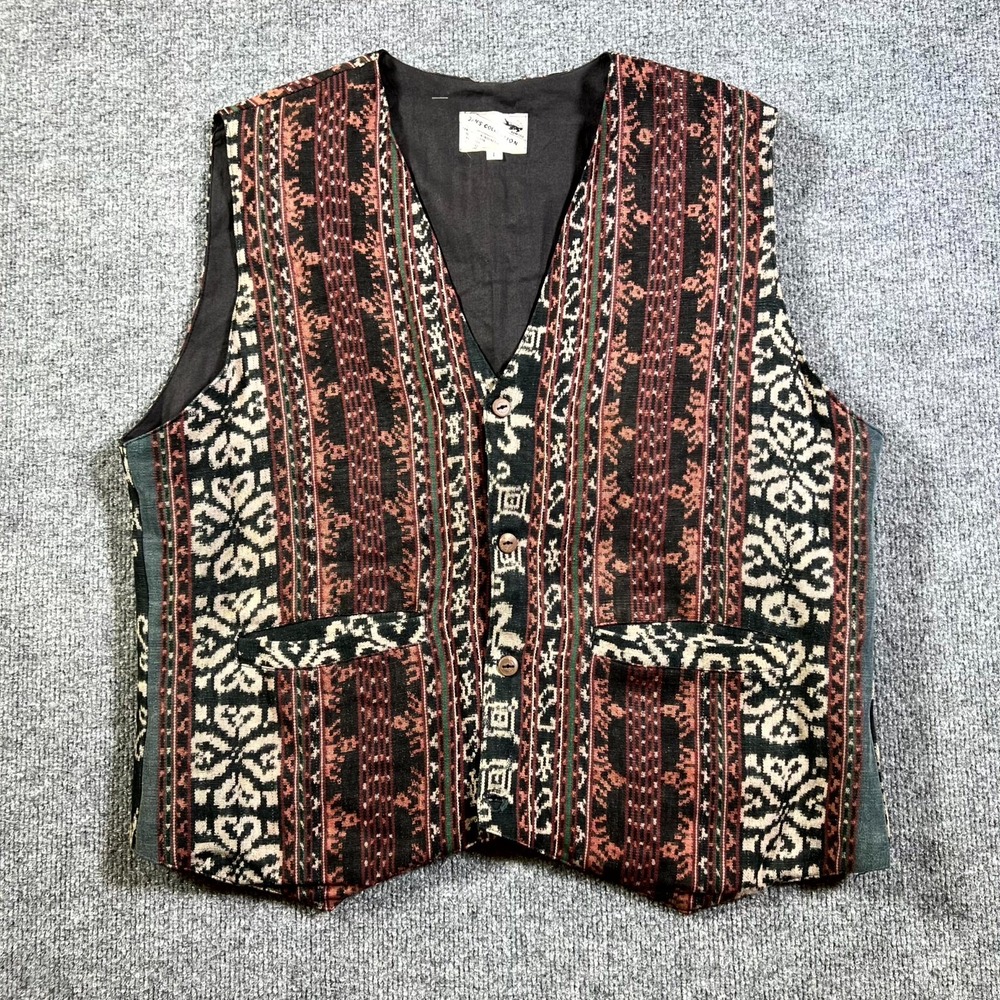 VTG 90s Jan's Collection Vest Womens L Multicolor Southwestern Tribal Boho Chic